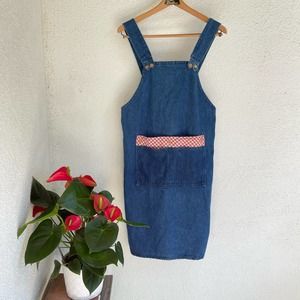 Vintage 70's Denim cottage dress with red gingham accent